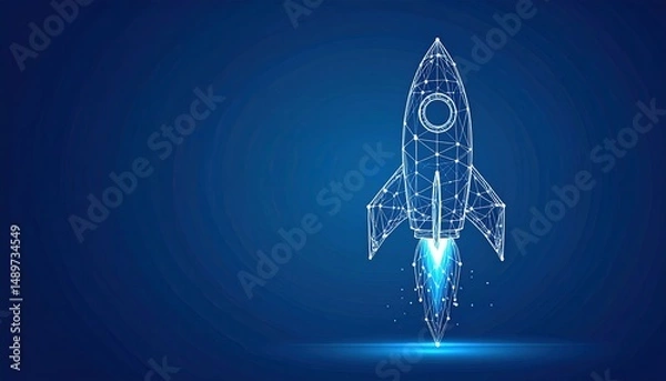 Fototapeta Abstract illustration of a rocket launching into space.