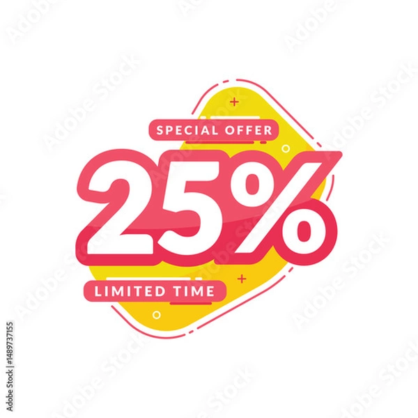 Obraz Special discount 25% Off Badge Design. Discount number banner flat design