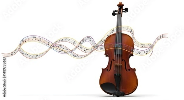 Fototapeta Violin and music notes isolated on white background for creative concepts