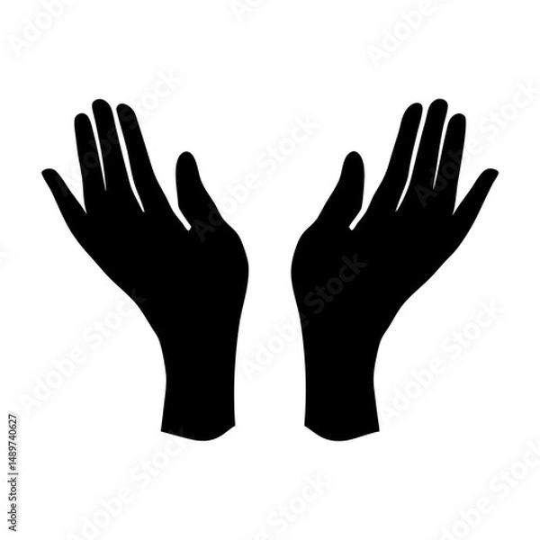 Fototapeta Black Silhouette of Two Open Hands Reaching Up Icon Isolated vector illustration