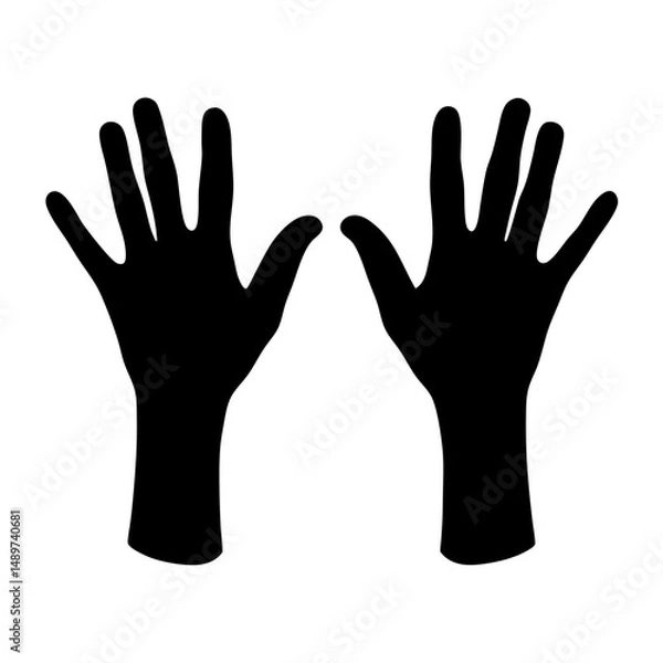 Fototapeta Black Silhouette of Two Open Hands Reaching Up Icon Isolated vector illustration
