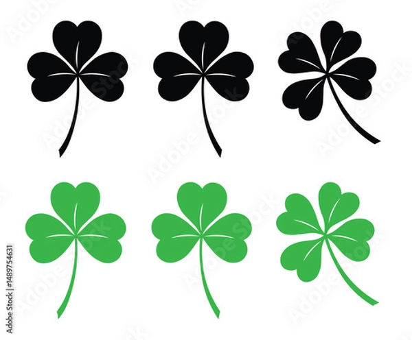 Obraz Collection of green shamrock leaf flat style