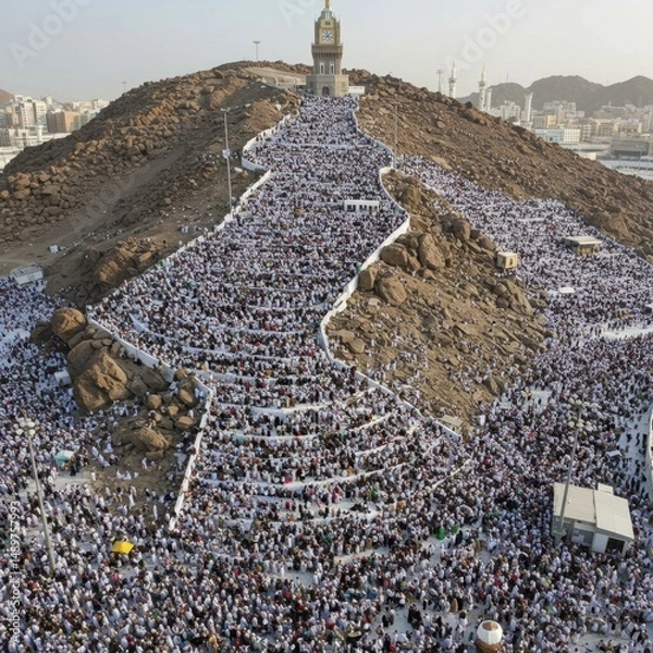 Obraz Aerial View of Arafat Day: Millions of Pilgrims Gathering on Mount Arafat During Hajj