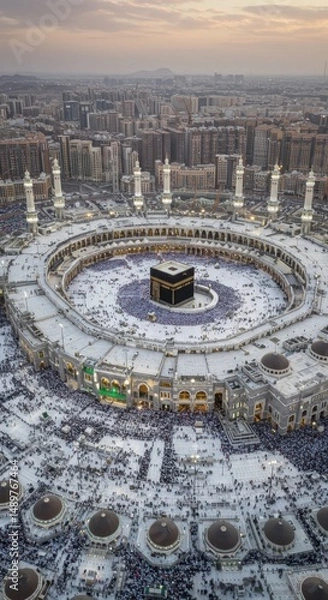 Obraz Aerial View of the Grand Mosque in Mecca during Hajj Pilgrimage: A Breathtaking Panorama of Faith and Community