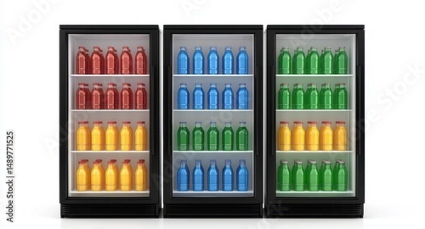 Obraz Colorful Beverage Bottles Displayed in Modern Refrigerators