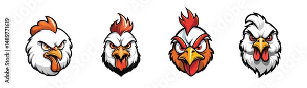 Obraz set of head of a rooster mascot