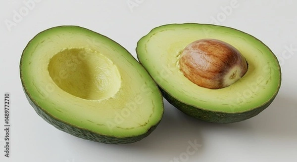 Fototapeta Fresh Ripe Avocado Cut in Half with Seed Isolated on White Background