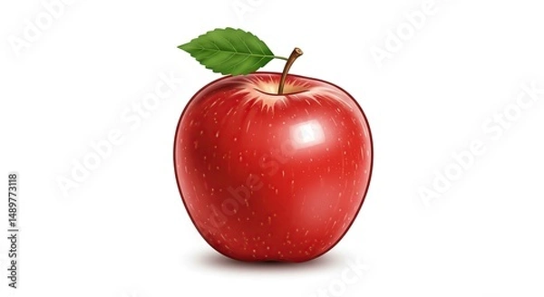 Fototapeta Realistic Red Apple with Leaf on White Background