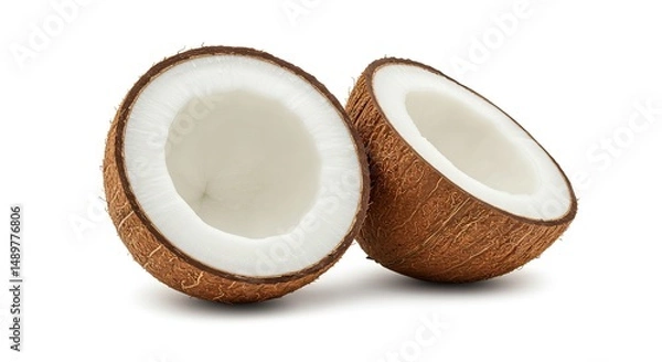 Fototapeta Fresh Halved Coconut Isolated on White Background