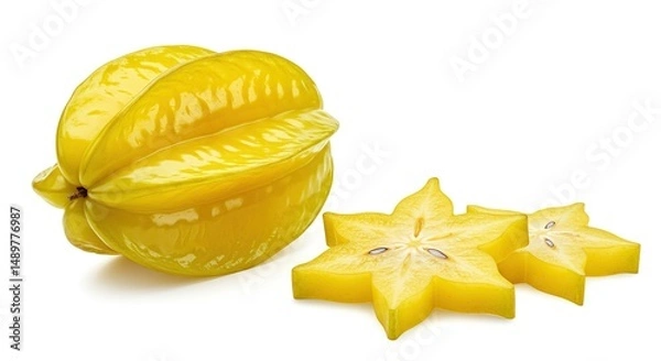 Fototapeta Fresh Starfruit and Slices on White Background