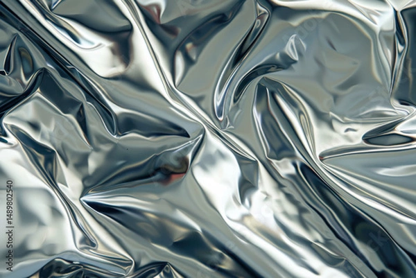 Fototapeta close up horizontal image of a shiny wrinkled silver foil background surface