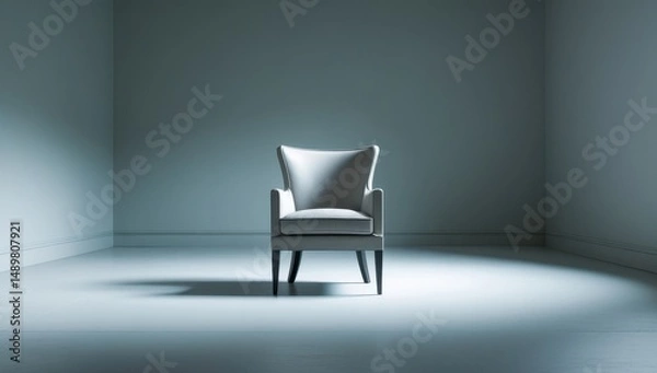 Obraz Elegant armchair placed in a minimalist, well-lit space with natural light streaming in. Perfect for modern interior design, comfort, and style