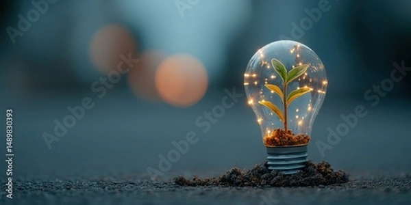 Obraz Illuminated light bulb with growing plant symbolizing innovation and sustainability