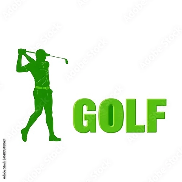 Fototapeta Golf Player Silhouette with Swing Motion and Text Elements on White Background