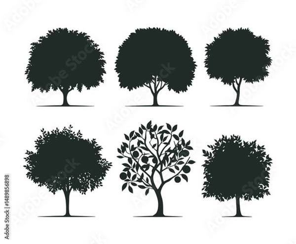 Fototapeta Orange Tree Silhouette Design on White Background