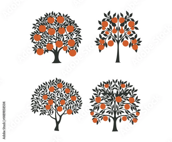 Fototapeta Vintage Style Orange Tree Silhouette Illustration