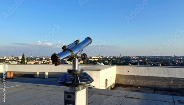 Fototapeta Rooftop Telescope Overlooking Cityscape for Stargazing and Observation
