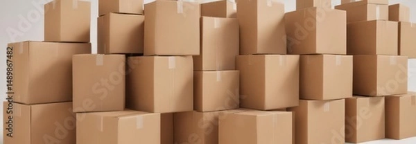 Fototapeta Several brown cardboard boxes isolated on white , supply chain, order