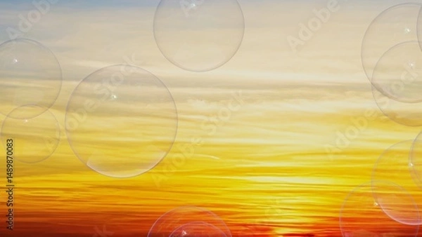 Obraz 朝日（夕日）背景のシャボン玉の3Dイラスト