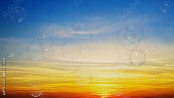 Obraz 朝日（夕日）背景のシャボン玉の3Dイラスト