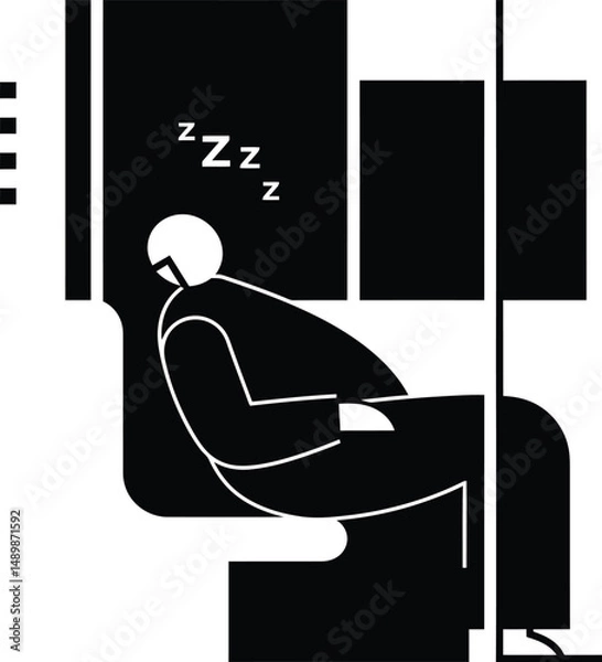 Fototapeta Sleeping Commuter on Train - Minimalist Vector