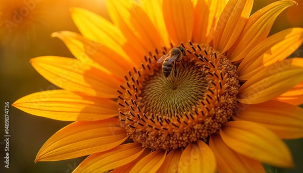 Fototapeta A close-up of a vibrant orange sunflower with intricate patterns and textures, showcasing the flower’s center and petals