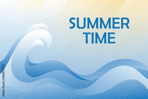 Obraz Summer time text on a quiet sea wave background. Blue simple abstract giant ocean wave backdrop.