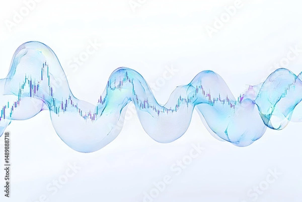 Fototapeta Flowing, translucent wave with embedded chart patterns against a clean white background