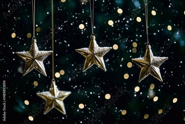 Fototapeta Christmas night with shining stars and sparkling snow, generated AI
