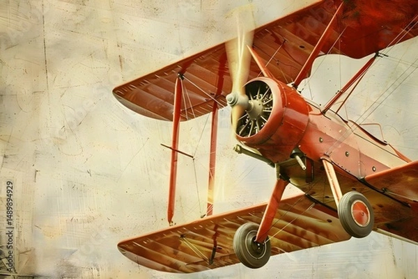 Fototapeta Vintage Biplane Soaring Through the Sky: A Nostalgic Journey Through Aviation History, Capturing the Timeless Allure of Flight with Breathtaking Aerial Views.