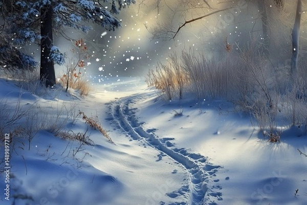 Fototapeta Deer tracks in the snow, generated AI