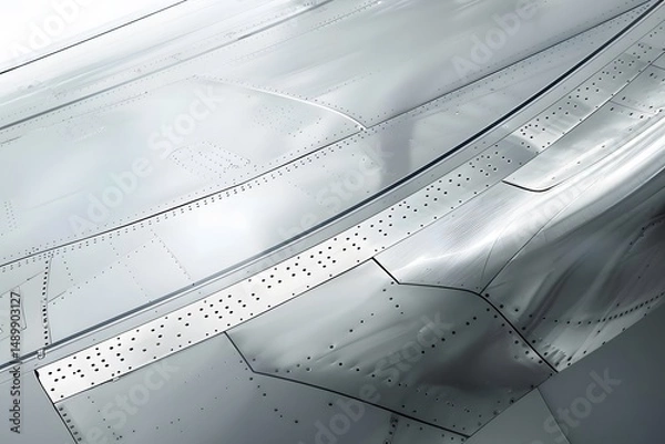 Fototapeta Analyzing Aircraft Panel Construction: Rivets, Metal Sheets, and Aerodynamic Design in Aviation Technology, Examining Structural Integrity and Manufacturing Processes
