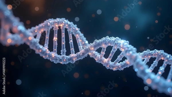 Fototapeta  Cosmic Energy Crystalline strands of DNA floating in zero gravity, each nucleotide emitting harmonic tones of star language across dimensions (3)