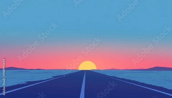 Obraz Empty road stretching to a vibrant sunset