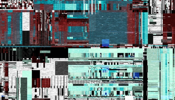Fototapeta Abstract creative glitch overlay texture. Geometric pixel pattern of a digital glitch on transparent background, digital pattern