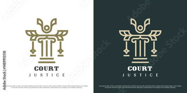Fototapeta Court pillar monument logo design illustration vector icon. Silhouette justice law court building. Symbol icon simple minimal aristocrat elegant.