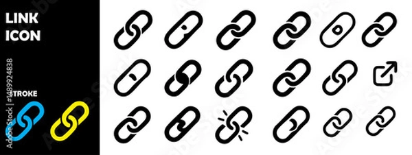 Obraz Link Icon Vector Set – Hyperlink and Web Connection Symbols for Digital Media