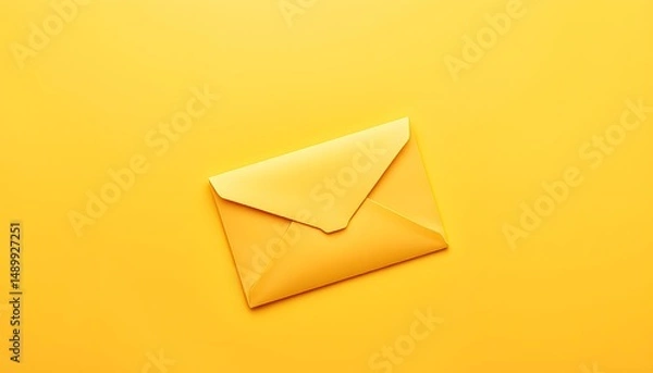 Fototapeta A yellow envelope lies on a bright yellow background, simple and eye  catching. 