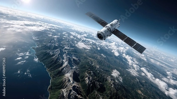Fototapeta Spacecraft orbiting earth