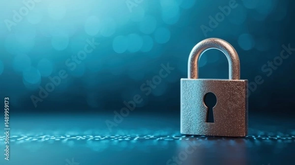 Fototapeta Security Data Encryption Padlock icon locking encrypted data packets, binary code background, symbolizes data protection and confidentiality