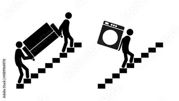 Obraz Set of stick figures, professional movers and parcel delivery, flat vector illustration.
