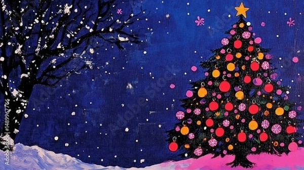 Fototapeta Colorful christmas tree illustration