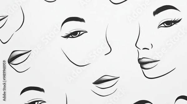 Obraz A simple face drawing on white. It's a repeating design.
