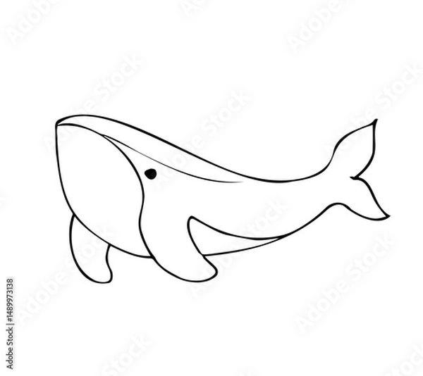 Fototapeta Simple hand-drawn illustration of a whale in minimalistic line art style. Clean black outline on a white background. Great for ocean-themed artwork, educational materials, coloring books, tattoo desig