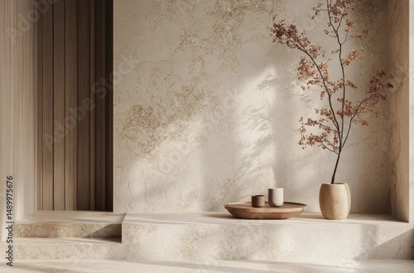 Fototapeta Neutral beige marble background with natural patterns,