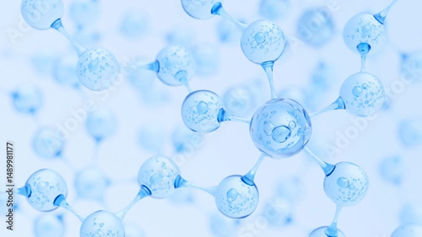 Fototapeta Abstract Molecule and Atom Structure Model - Science, Medical Background, Skincare Technology, and Cosmetic Innovation. 3d rendering.