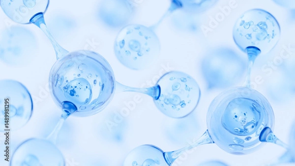 Fototapeta Abstract Molecule and Atom Structure Model - Science, Medical Background, Skincare Technology, and Cosmetic Innovation. 3d rendering.