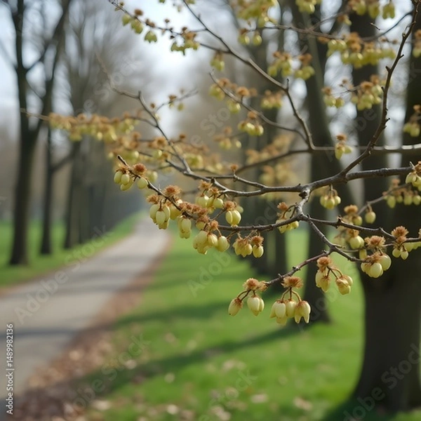 Obraz Brotes de flores de castaño floreciendo a lo largo de la avenida arbolada del parque