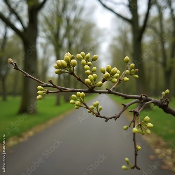 Obraz Brotes de flores de castaño floreciendo a lo largo de la avenida arbolada del parque