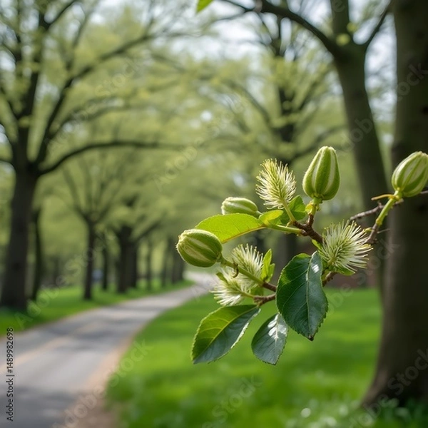 Obraz Brotes de flores de castaño floreciendo a lo largo de la avenida arbolada del parque
